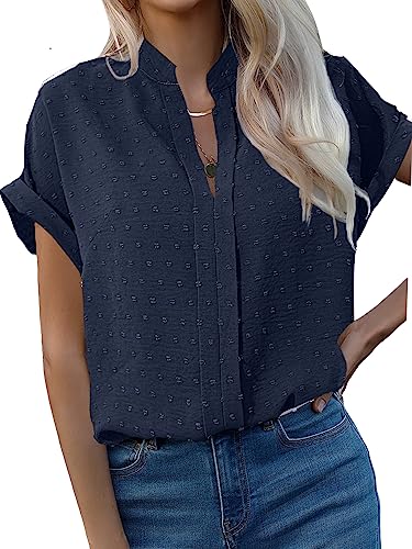 トップス Mocmoc blouse/Navy jnhearts Women's V Neck Blouses 3/4 Puff Sleeve Chiffon Tunic Casual