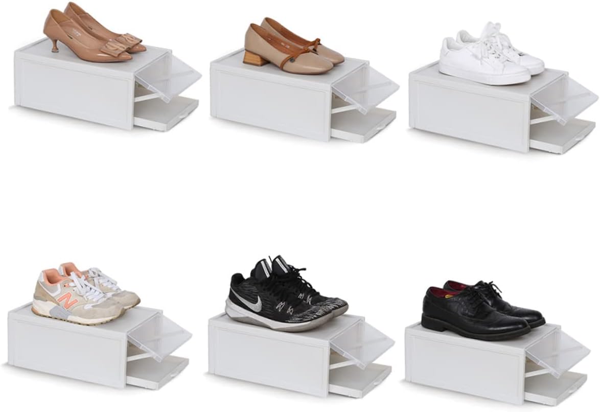OUNONA 3pcs Plastic Shoe Storage Box Drawer Type Organizer for Closet Stackable Shoeboxes for Shoes for Entryway and Bedroom