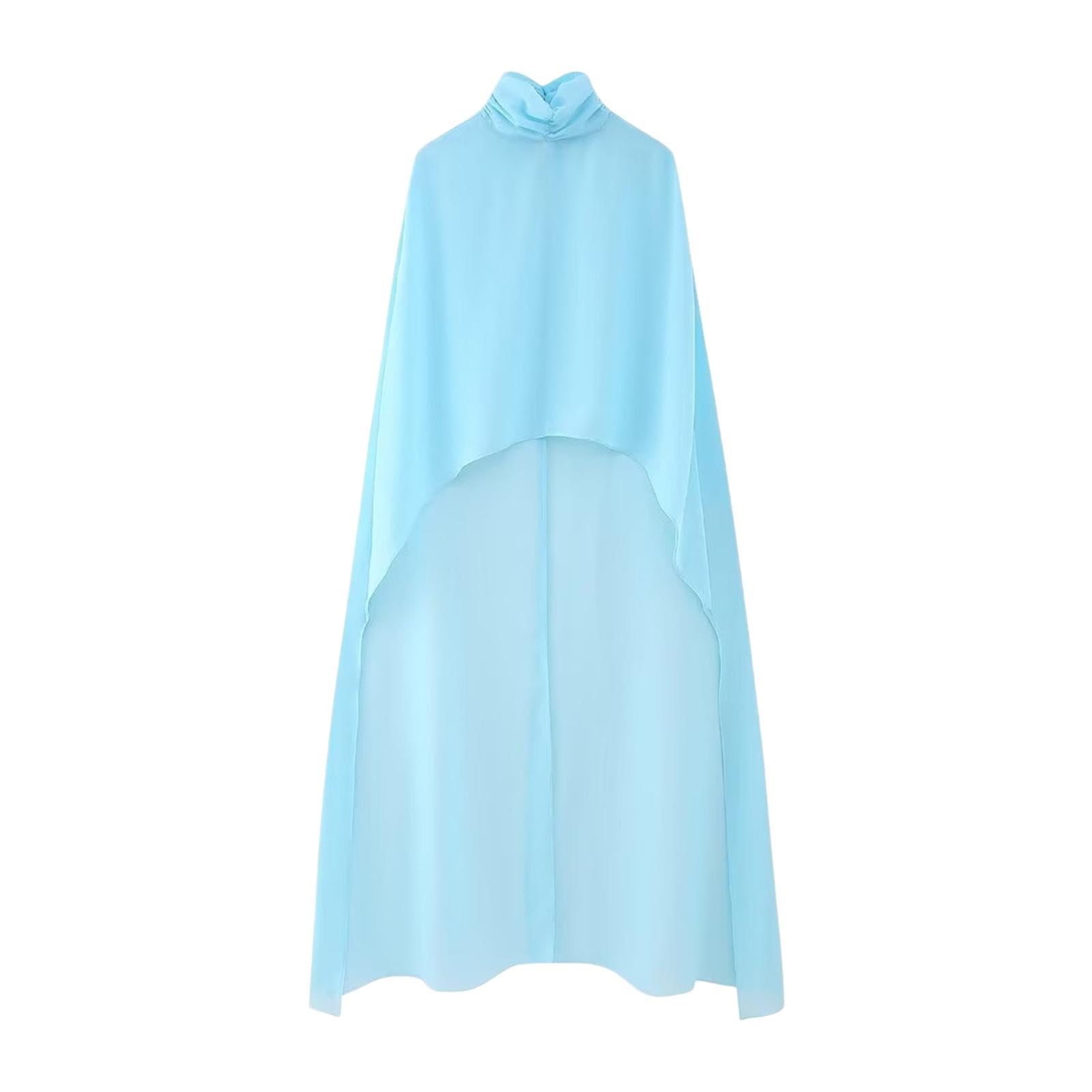 calandis ™ Women Gauze Cape Coat Fashion Open Front Chic Clothing Female Outerwear blue | Womens Clothing-picture-18