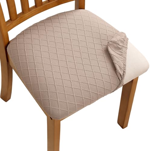 Fuloon Stretch Chair Seat Covers 6 PCS, Removable Washable Dining Chair Covers Anti-Dust Dining Room Seat Cushion Slipcovers (6, Khaki)