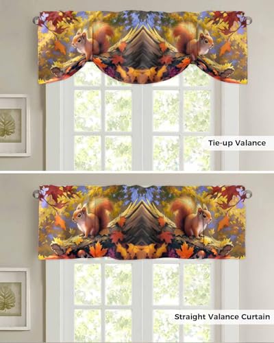 SODIKA Cortinas de amarrar de outono de Ação de Graças para janelas outono esquilo folhas de bordo c