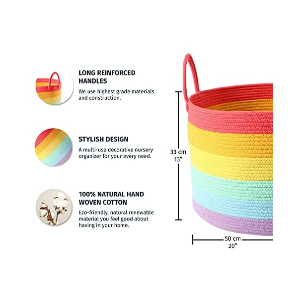 OrganiHaus Regenbogen-Baumwollseil-Aufbewahrungskorb mit Griffen 38x45 | Bunte Dekoration zur Aufbewahrung von… – Bild 3