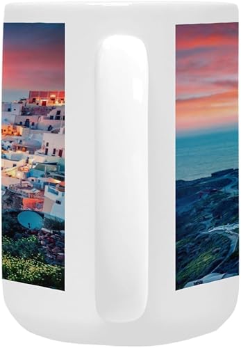Miniatura 4 de OTVEE Taza de café grande de 15 onzas Santorini con asa, taza de café de cerámica con asa, taza de café para el hogar, oficina, camping, tazas de