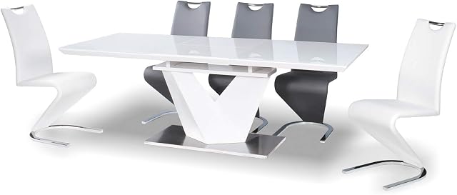 Alaras III White High Gloss and White Glass Extendable 160-220 cm Dining Table
