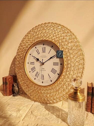 Image of HOMEDECO Large Decorative Crystal Wall Clock Analog Iron Clock Fancy Diamond Beads in Roman Number Modern Designer Luxury Large Clocks for Home Decor Best Gift (Golden 18.5 Inch)