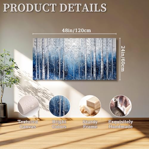 SERIMINO Birch Tree Landscape Wall Art, Abstract Forest Large Artwork for Walls, Modern Blue Aesthetic Canvas Prints, Nature Plant Trunk Wall Decor Living Room Bedroom Bathroom Kitchen 24"X48"