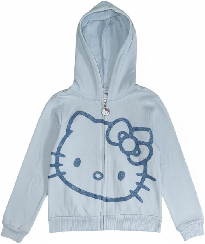 Hello Kitty Girls Fleece Hoodie, Soft Zip-Up Jacket with Hood, Warm Cozy Outerwear for Kids -