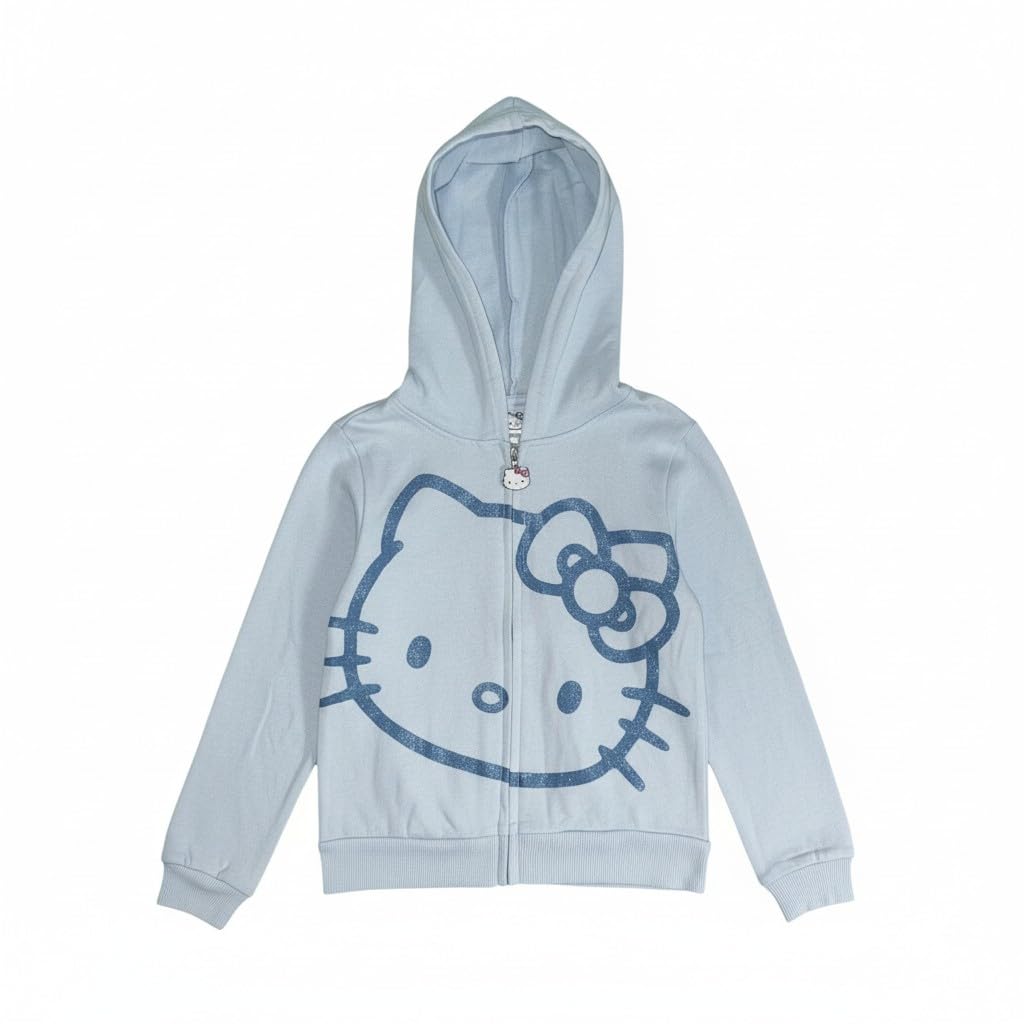 Hello Kitty Girls Fleece Hoodie, Soft Zip-Up Jacket with Hood, Warm Cozy Outerwear for Kids -