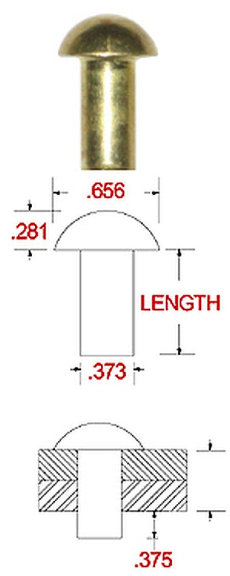 3/8" X 5/8" Solid Brass Round Head Rivet, .646 Head Dia., .281 Head Height, (Pack of 1 LB - Approximately 24 Pieces)