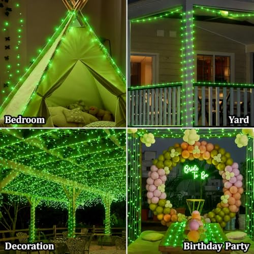 Image of fizzytech Rice Fairy String Lights, 10 Meter Copper Wire Point Control Lights with 8 Flash Modes for Diwali, Christmas, Wedding, Window, Garden & Home Decoration - Green, 100 LED