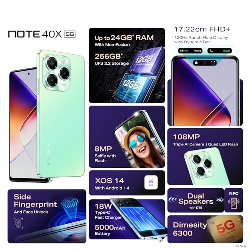 Image of Infinix Note 40X 5G, Lime Green (12GB, 256 GB) Without Offers