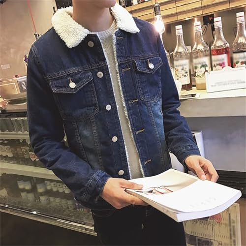 Men's Wool Lined Jean Jacket, Lapel Sherpa Fleece Thermal Thicken Denim Trucker Jacket Coats2