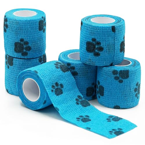 JONYEE Bandages First Aid Tape Cohesive Bandage First Aid Bandages Cohesive Wrap Adhesive Bandage Self Adherent Cohesive Wrap Bandages Colorful Bandages (Blue Footprint, 2-Inch)