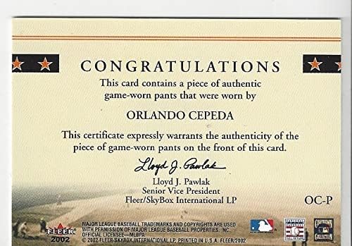 Orlando Cepeda Classic Cuts Game Worn Pants Collectible Baseball Card - 2002 Fleer Baseball Card #OC-P (San Francisco Giants) Free Shipping