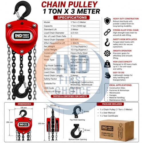 Image of Wheel Pulley with Hook | Heavy Duty Steel Wire Rope Pulley Block | Manual Lifting Pulley for Construction, Garage, Warehouse & Material Handling | Normal, Standard & Premium Series