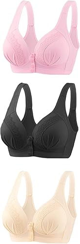 Vista 3 de Glamorette Snap Front Bra Older Women,Snap Front Bra, Sexy Lace Embroidered Bras,Pull-On Front Closure Button Bra