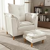 Poltrona Amamentação com Puff - Conforto, Leitura e Descanso (Bege Marfim)