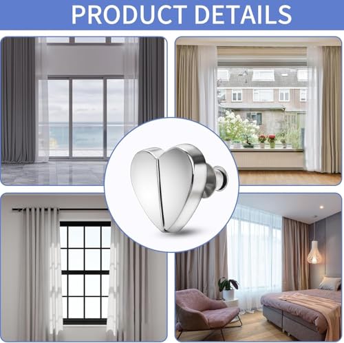 Image of Heart-Shaped Magnetic Curtain Clips, No-Drill Curtain Closure Magnets, Light Gap Blocking Tiebacks for Bedroom, Living Room, Bathroom & Office Drapes (5)