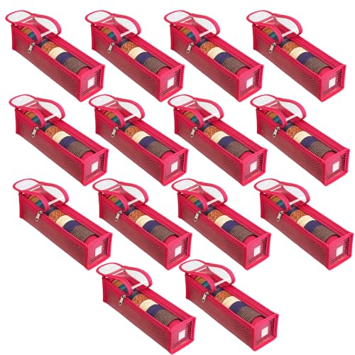 Image of Single Rod Bangle Box for Women | Removable Hardboard Chudi Organizer with Transparent Lid | Jewellery & Watch Storage Case for Home, Wedding & Travel | (Set of 14) (Pink)