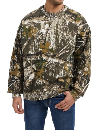 Men’s Crewneck Camo Sweatshirt Casual Pullover Long Sleeve Fleece Top Loose Graphic Print Streetwear for Fall Winter
