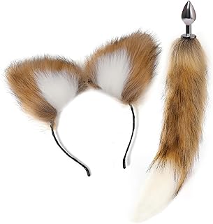 Butt Plug Fox Tail,Fox Tail Fur Anal Plug Sexy Adult Toy, Brown and White Double Colour Fox Tail 2Pcs/Set Sex Fox Tail Anales Plug Toys -2.8cm Anal Plugs