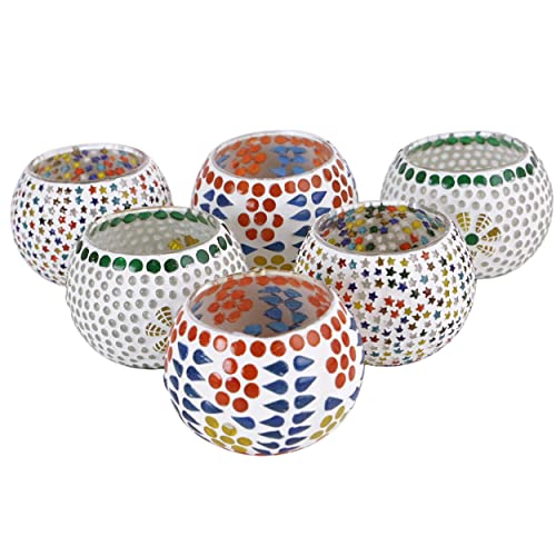 Tied Ribbons Mosaic Glass Tealight Candle Votive Holders For Home Decoration And Gifts Centerpiece Table, Party Decorations, Handmade Gifts For Her, Vase For Potted Plants Bowl (Pack Of 6) #TOP5
