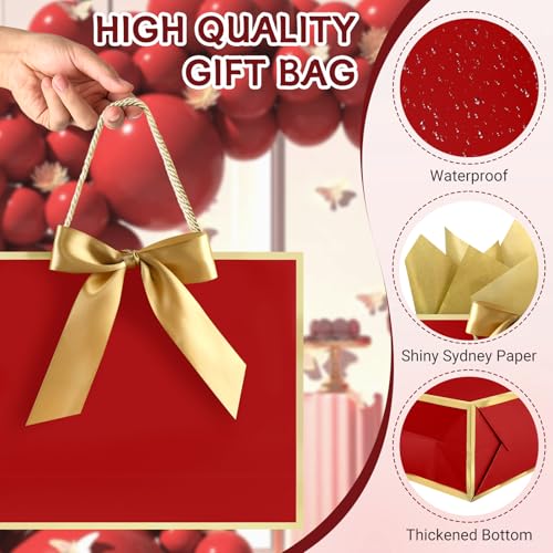 Image of JMANNI Gift Bags with Handles, 11 inch Small Gift Bags with Tissue Paper | 2 Pcs Red Bags, 4 Tissue Paper and 2 Cards, for Baby Shower, Wedding Bridal Shower, Birthday Party