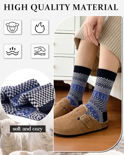 Image of Loritta Wool Socks for Women, Winter Warm Hiking Boot Socks Gifts | Classic Cozy Crew, Vintage Knit, Soft Thick House Socks, Outdoor, Christmas Gift, Stocking Stuffers for Mom Grandma Wife