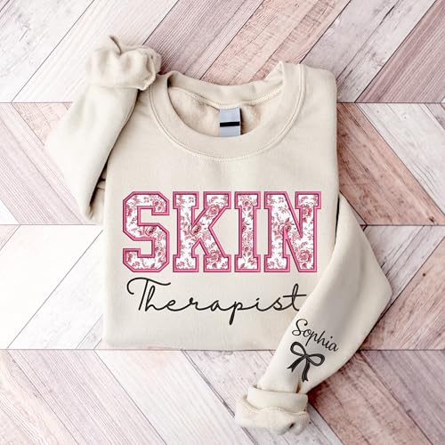 UrbanNEST Personalized Skin Therapist Sweatshirt – Custom Floral Applique Embroidered Crewneck – Esthetician Gift for Spa Specialist, Cosmetologist, Beauty Professional4