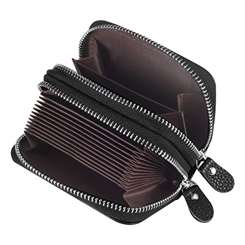 Foonii Porte Carte en Cuir Véritable,RFID Blocage 11 Fentes Porte-Monnaie Mini avec Double Zip pour Femme Homme (Noir)