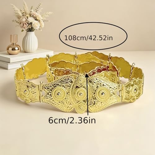 Cinturón de metal grabado con cierre ajustable para vestidos 3