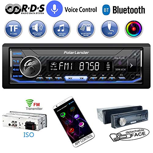 Auto Radio, Autoradio Bluetooth, Audio Multimedia Auto Estéreo Control de Voz Panel Frontal Desmontable Bluetooth, RDS, MP3, USB, AUX, Am FM, Retroiluminación a Todo Color, Control Completo de la App