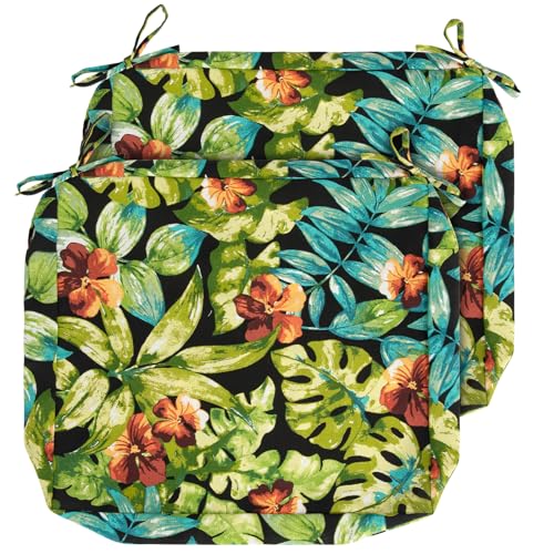 IN4 Care Patio Cushion Covers with Ties, 2 Pack, Outdoor Water Resistant Deep Seat Chair Cushion Slipcover 20x18x4 Inch for Garden Couch Sofa (Replacement Cover Only)-Tropical Green Leaves