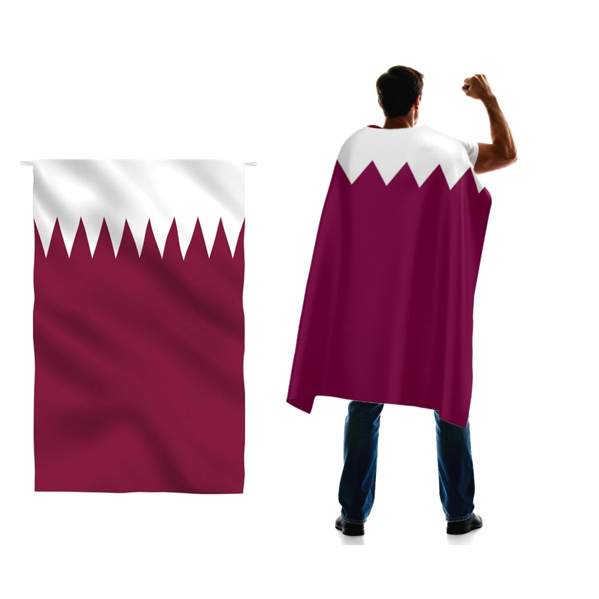 Qatar Flag Cape 3x5 FT for Independence Day Holiday Costumes Celebrati,150D Premium Polyester,State of Qatar Patriotic Flags Costume Cloak.