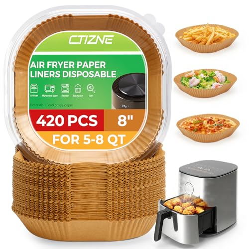 Image of CTIZNE 420Pcs Air Fryer Liners Disposable 8 Inch Square for 5-8 Qt Basket