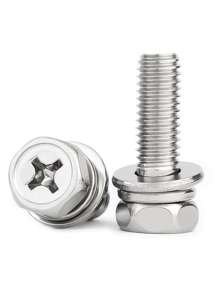 Bullone esagonale da incasso a croce in acciaio inossidabile SS304 con rondelle a molla piatte (50,M8 x 12mm)