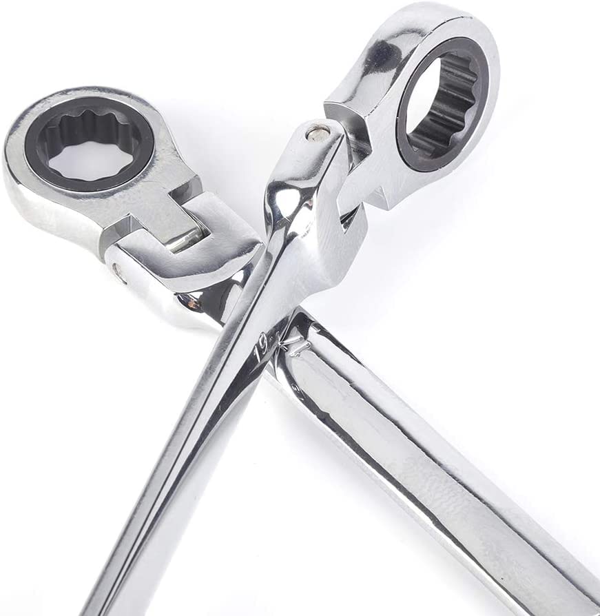 Image of Combination Ratchet Spanner Set, 7Pcs Flexible Head Multi-Functional Ratchet Combination Spanner Wrench 8-19mm Repair Tools Set with Open End Spanner and Carry Case for Cars Bicycles