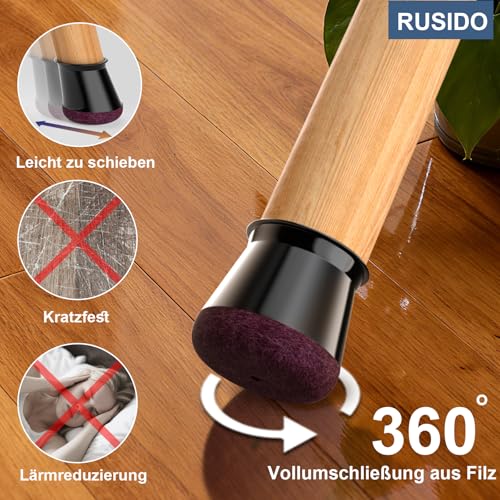 24 Stuhlbeinkappen Schwarz Gummi, Filzgleiter für Stühle(S Fit: 14-20mm) – Ansicht 2