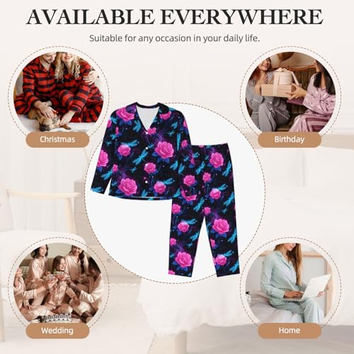 Image of Women'S Long Sleeve Pajama Set Soft Loungewear Button-Down Top & Elastic Waist Pants S- 2XL