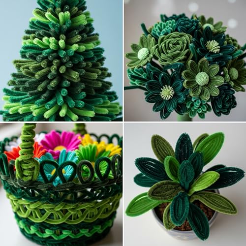Image of Caydo 300 Pieces Green Pipe Cleaners for Flower Making, Thick Fluffy Chenille Stems Bulk Kids Creative Arts & Crafts Projects (Pack of 2)