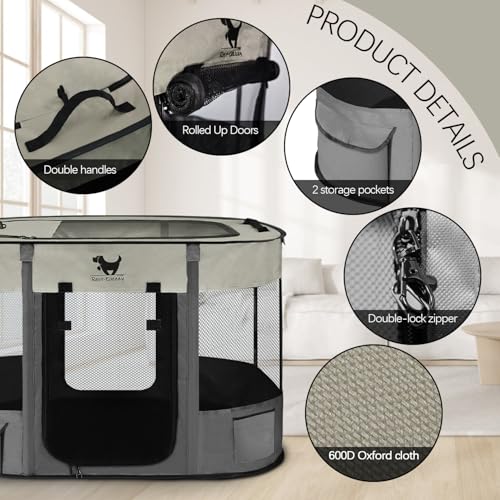 Portable Foldable Dog Playpen for Outdoor Use - Gray