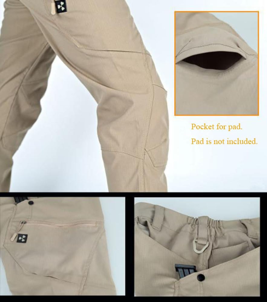 Pantalones Trekking Hombre Impermeable Pantalones de Trabajo Montaña Alpinismo Senderismo Táctico Pantalón Cargo Casuales con Multibolsillos(Sin cinturón)