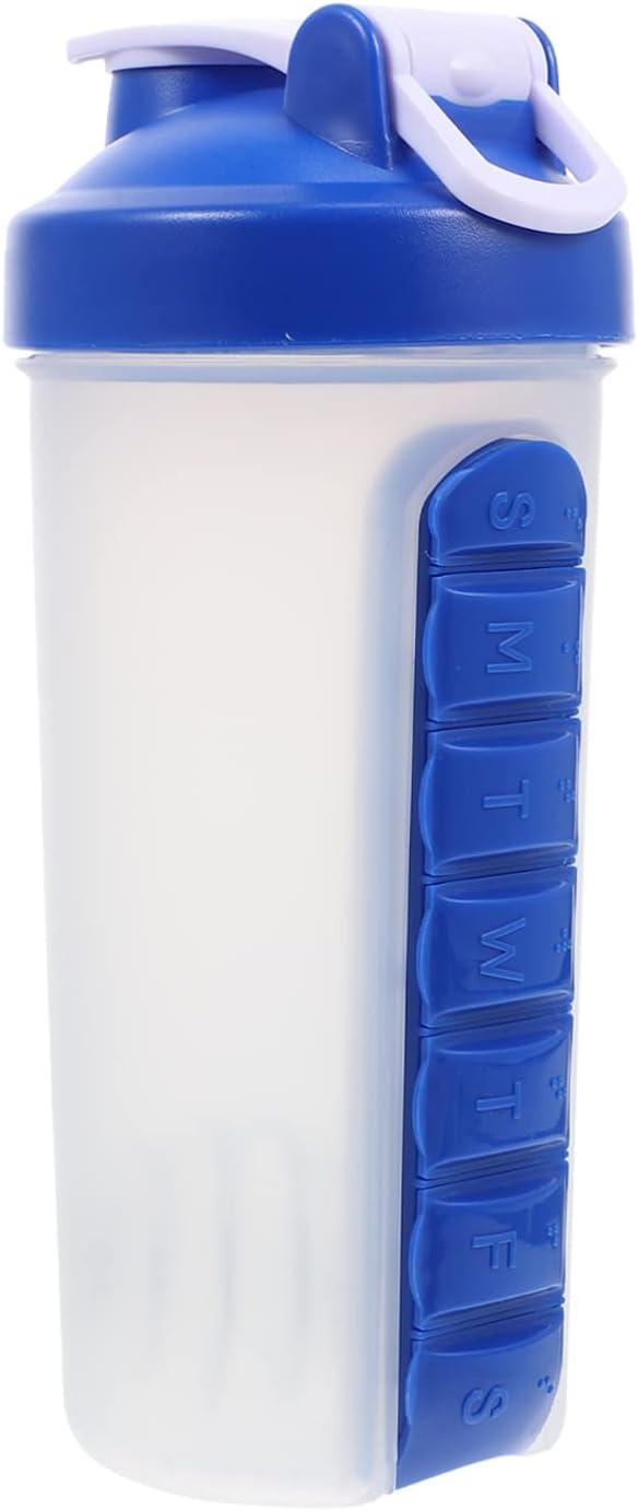 Healifty 7 Day Pill Box Organizer with Water Bottle Weekly Dispensers Reminders Medication Holder Portable Inserted Pill Case Bottle for Travel Office Outdoor Blue, 22X10CM (2448AV3JI07709OX46E2)