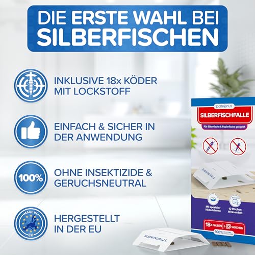 Patronus Silberfischfalle [18x] Monitoring-Klebefalle mit giftfreiem Köder – Ansicht 2
