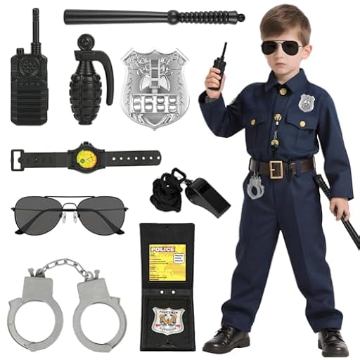 Alaoo Kit de Accesorios de Policía, 9 PCS, Incluye Gafas, Silbato, Reloj, Porra, Granada, Esposas, Placa de Policía, Walkie-Talkie, para Niños, Halloween, Fiesta, Carnaval, Juego de Roles | Ya disponible en tu tienda friki favorita! En mundofriki.es!