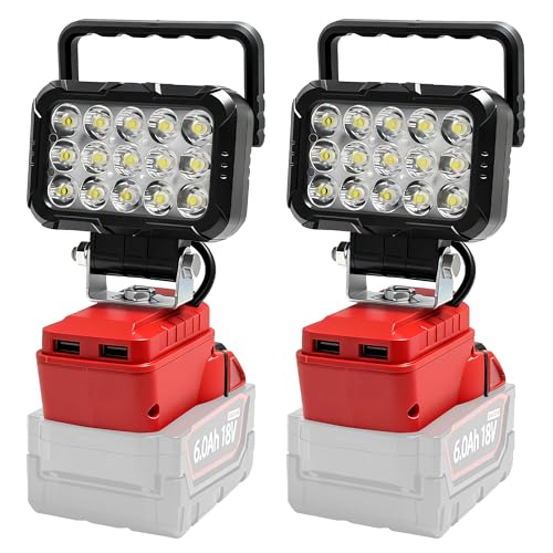 2pcs Cordless Work Light Compatible with Milwaukee 18V Battery.58W 4800LM Wide Beam Flood Light with Two USB Charging Port Flashlight for Emergency Workshop Garage.(No Battery)