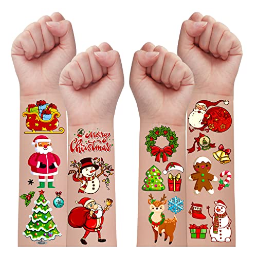 Leesgel Christmas Stickers Tattoos for Kids Temporary Tattoos for Children Christmas Decorations Xmas Toys Stocking Fillers Christmas Eve Box Stuffers Crafts for Boys Girls -10 Sheets