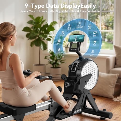 Image of pooboo Rowing Machines for Home, Dual Wind & Magnetic Resistance, Foldable Row Machine 400 LB Weight Capacity, 14 Levels Resistance Quiet Rowers for at Home Exercise, App Supported