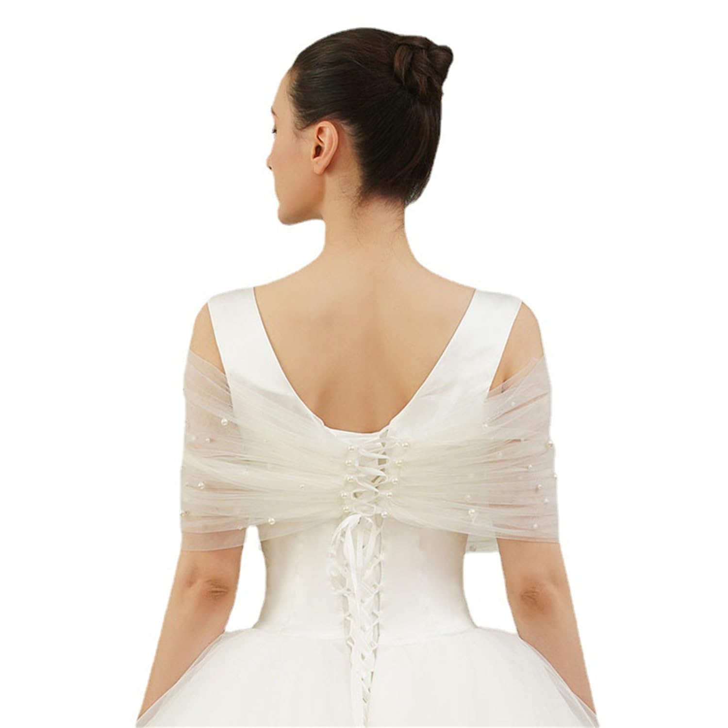 Stola Damen Umschlagtücher Brautstola Weiß Brautumhang Spitze Tüll Cape Verstellbar Schalwickel Braut Bolero Capelets Abend Cape Festlich Schultertuch für Hochzeit Abendparty