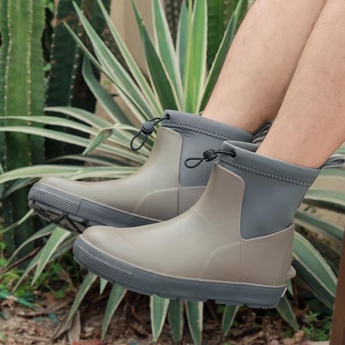 Pelbiuqik Gummistiefel Herren Wasserdicht Halbhoch kurz Reitstiefel Anti-Rutsch Gefüttert Gummischuhe Atmungsaktiv Stiefeletten Grundlegend Mode Regenschuhe mit verschnürbarer Nylonstulpe